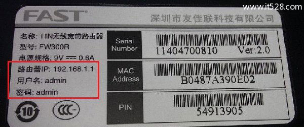 迅捷(FAST)300M路由器管理员密码是多少?