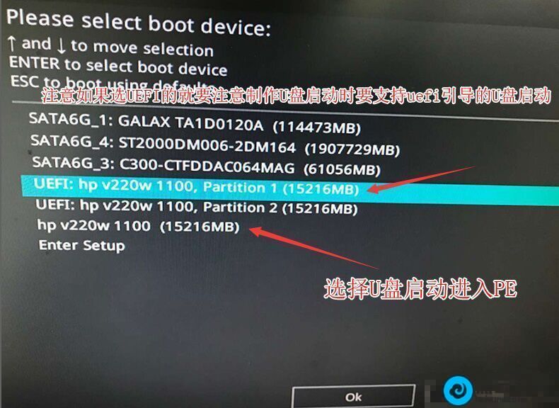 选择所识别到的U盘启动项