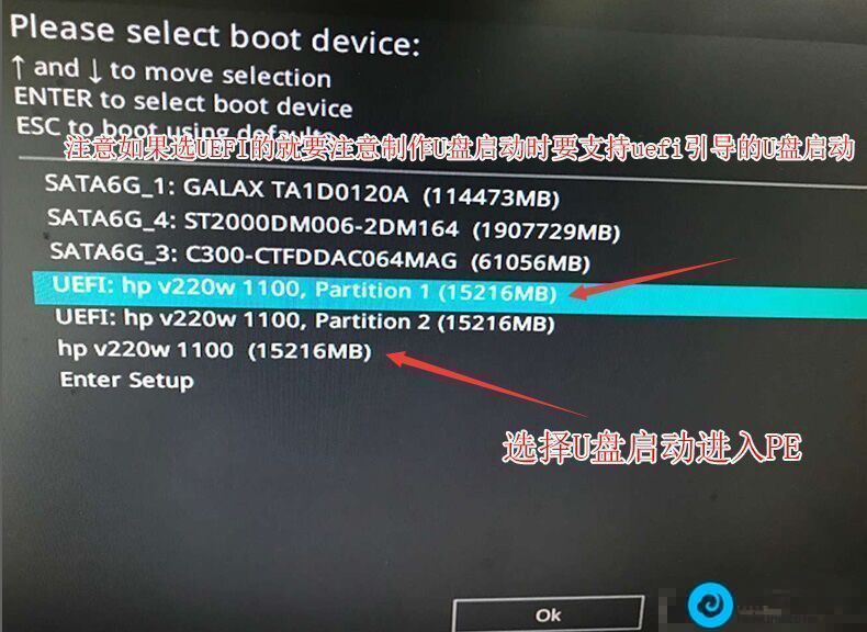 选择所识别到的U盘启动项