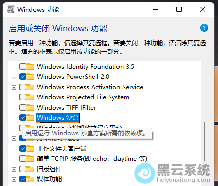 勾选Windows沙盒