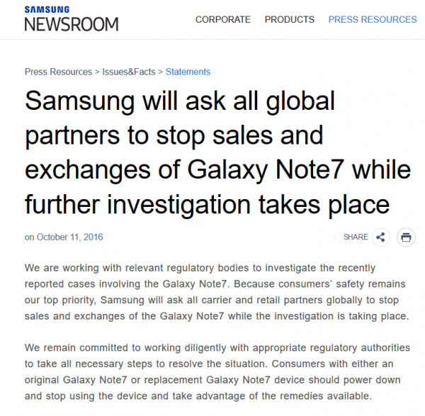 ��ȫ��һ!���ǹٷ�����ȫ��ΧֹͣNote7����