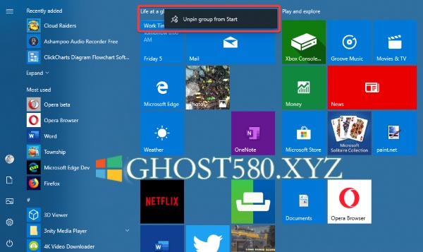 �������ȡ��Win10��ʼ�˵��̶�����
