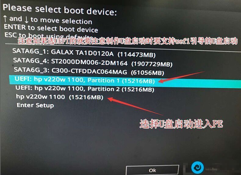 选择所识别到的U盘启动项