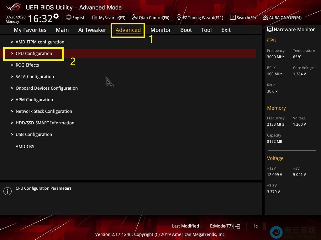 进入CPU Configuration选项设置
