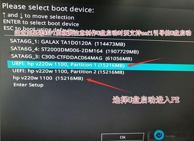 选择所识别到的U盘启动项