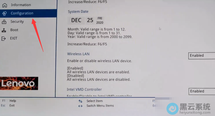 ���뵽bios���ú��л���configurationѡ��