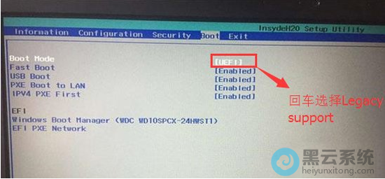 ��Boot Mode��UEFI�ĳ�Legacy Support��
